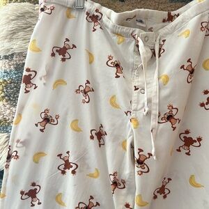 TILT Vintage Y2K Cotton Slip On PJ Pants Wide Leg Monkey & Banana Print L